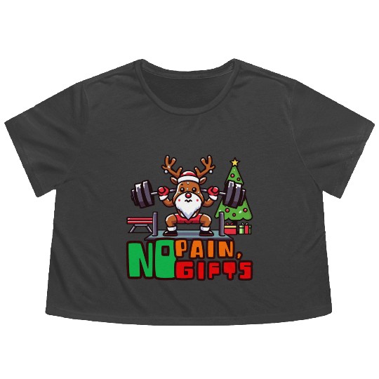 No pain no gifts funny reindeer Flowy Cropped Tees