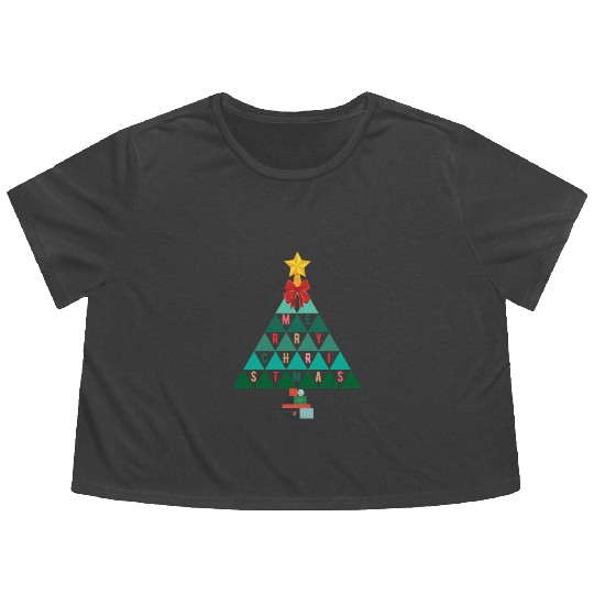 Math Merry Christmas tree white bg using triangles Flowy Cropped Tees