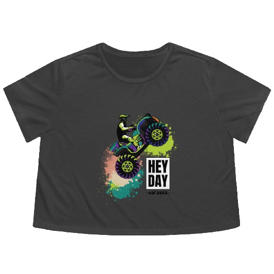 ATV/Quad " Wheelie" style logo. By "Hey Day" Flowy Cropped Tees