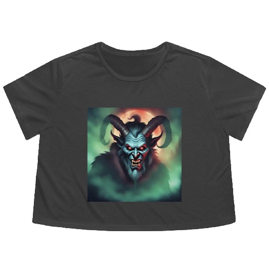 Krampus in Green Fog Flowy Cropped Tees