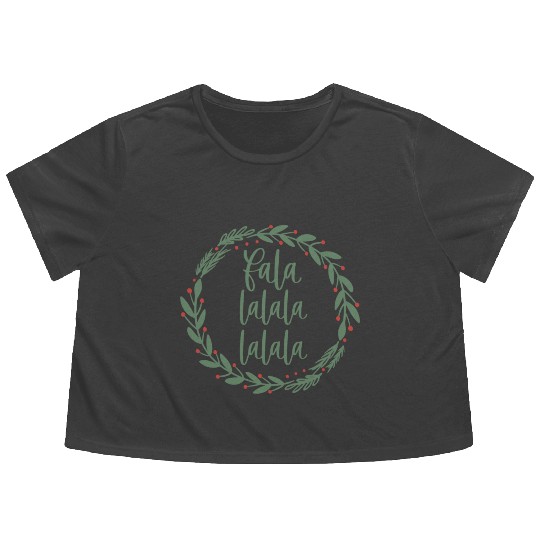 Fa La La Sage Green Christmas Wreath Fun Flowy Cropped Tees