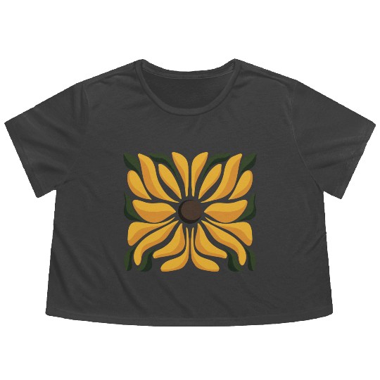 Modern Sunflower Floral Nature Design Flowy Cropped Tees