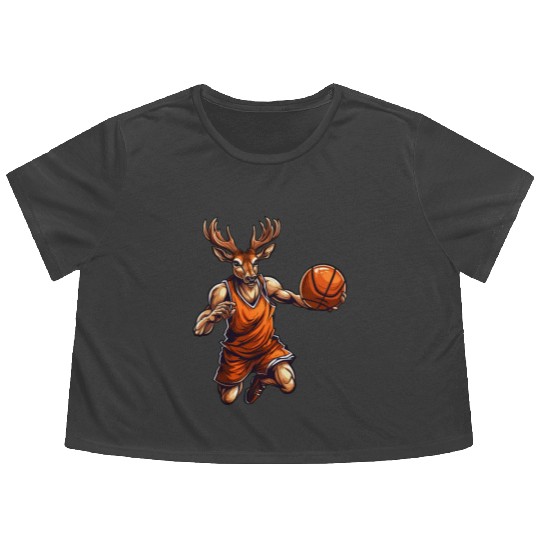 Basketball player deer Flowy Cropped Tees