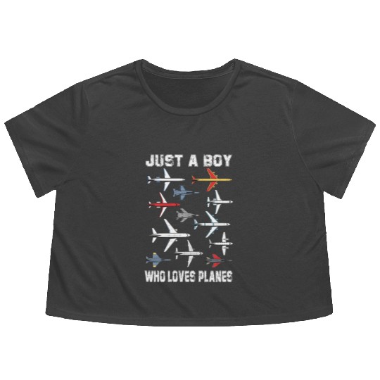 Airplane Just A Boy Who Loves Planes Boys Toddler Flowy Cropped Tees