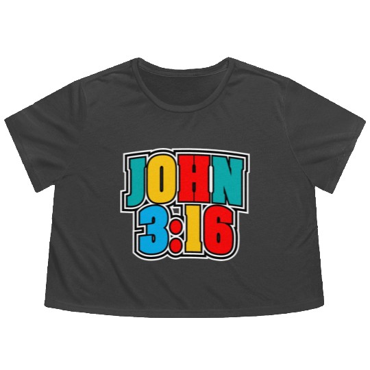 John 3:16 Love Jesus Bible Text Christian Flowy Cropped Tees
