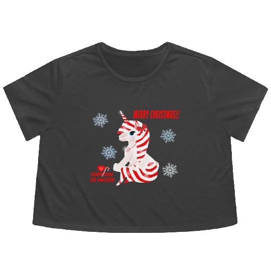 "Candy Cane the Unicorn" (Snowflake Snuggliezz) Flowy Cropped Tees