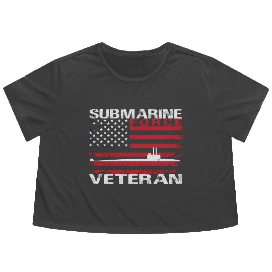 Submarine Force Veteran Usa Flag White Stars Flowy Cropped Tees