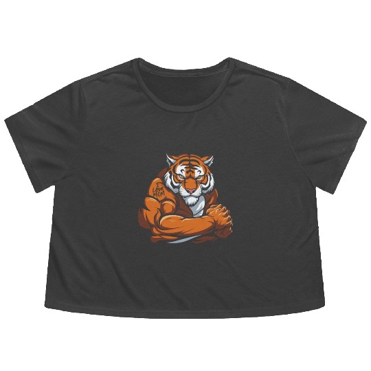Tiger I Love Mom Flowy Cropped Tees