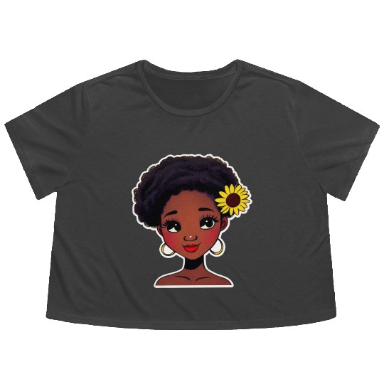 Black girl with sunflower Flowy Cropped Tees