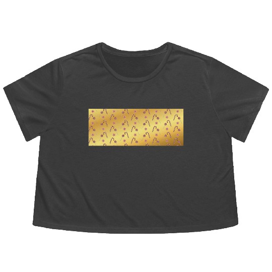 Christmas candy canes on a golden imitation backgr Flowy Cropped Tees