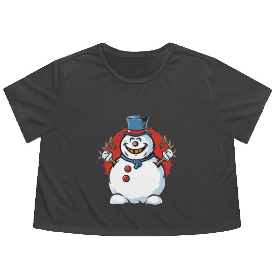 frosty snowman creepy Flowy Cropped Tees