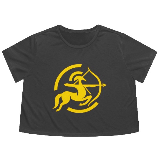 Zodiac Sagittarius Arc Icon Minimalistic Gold Flowy Cropped Tees