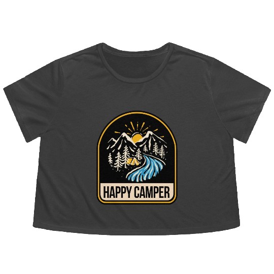 Happy Camper Camping Campfire Tent Flowy Cropped Tees