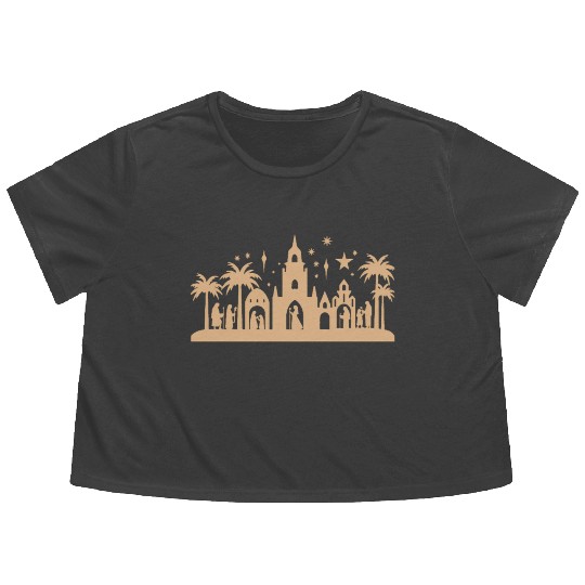 Nativity Scene with Mary Joseph Baby Jesus Flowy Cropped Tees