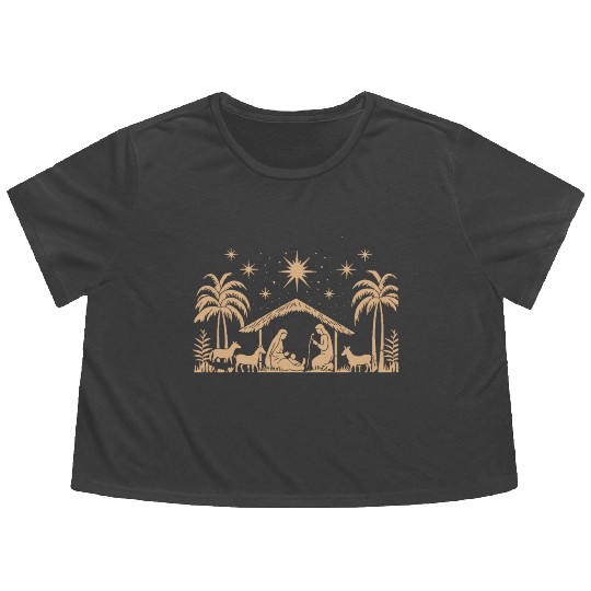 Nativity Scene with Mary Joseph Baby Jesus Flowy Cropped Tees
