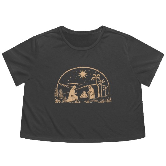 Nativity Scene with Mary Joseph Baby Jesus Flowy Cropped Tees