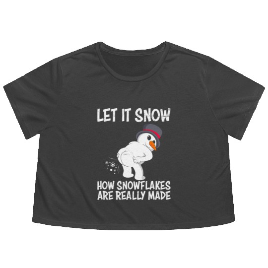 Snowman Let it Snow Winter Time Snowmen Flowy Cropped Tees