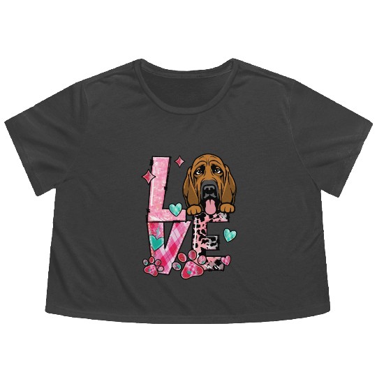 Bloodhound Dog I Love My Dog Valentines Day Flowy Cropped Tees