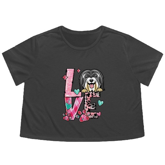 Havanese Dog I Love My Dog Fur Baby Valentines Day Flowy Cropped Tees