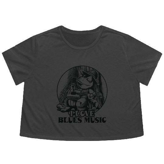 Delta Blues Frog With Guitar I Love Blues Music Flowy Cropped Tees