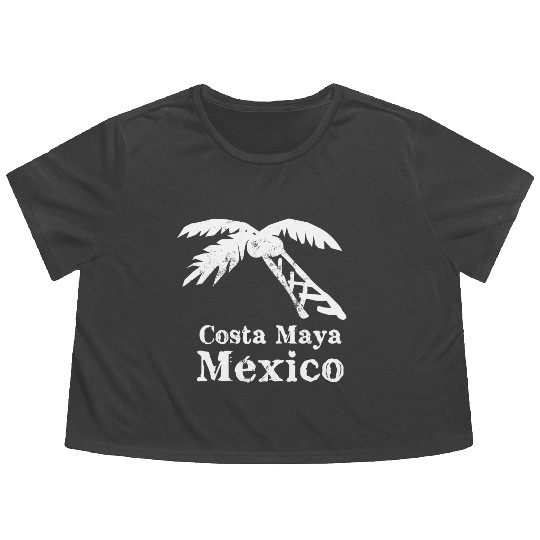 Costa Maya Mexico Palm Tree Vacation Trip Beach Me Flowy Cropped Tees