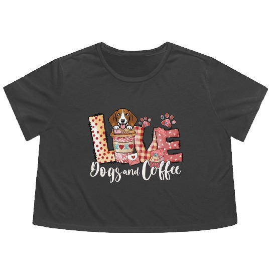Beagle Dog Coffee Lover Dog Mom Valentines Day Flowy Cropped Tees