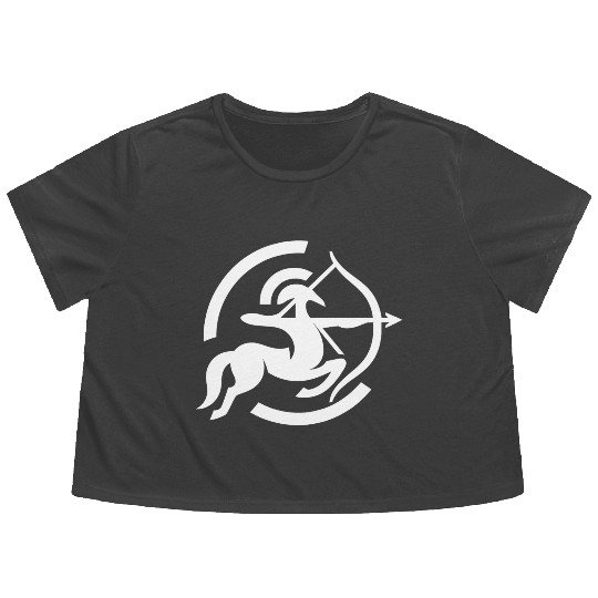 Zodiac Sagittarius Arc Icon Minimalistic White Flowy Cropped Tees