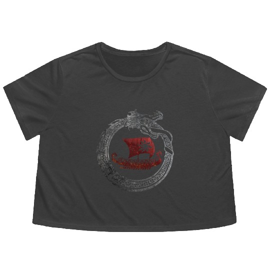 Jormungandr Vikings Dragon Ship Thor Mjolnir Flowy Cropped Tees