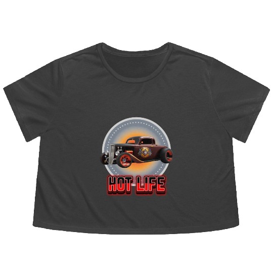 Hot Life Hot Rod Car Flowy Cropped Tees