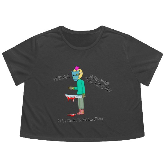 Just Kidding Killer Horror Retro Cartoon Character Flowy Cropped Tees