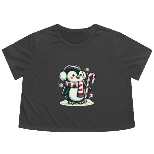 Penguin Christmas Animals Cute Penguins Flowy Cropped Tees