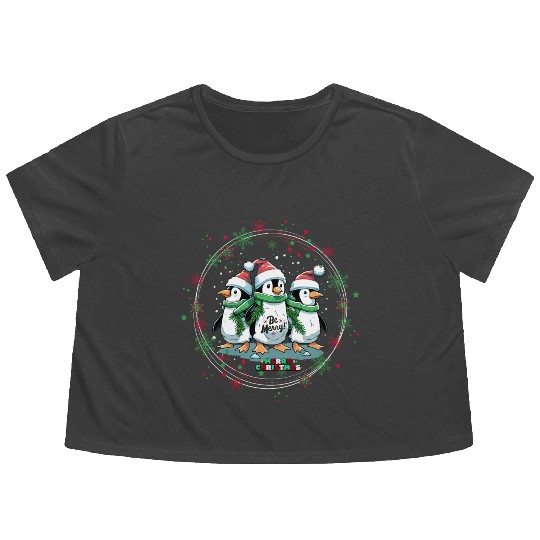 Christmas penguins Flowy Cropped Tees