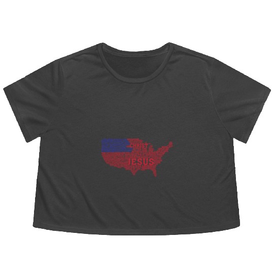 Divine Geography: Jesus' USA Map Flowy Cropped Tees
