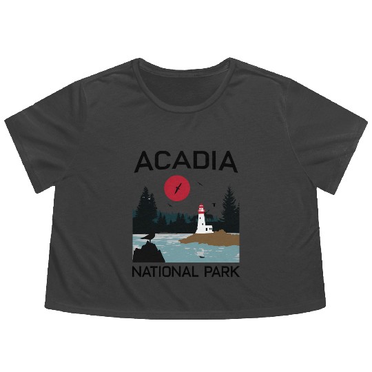 Acadia National Park 80s Maine Mount Island Flowy Cropped Tees