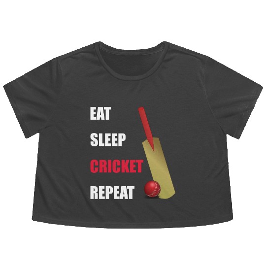 Eat Sleep Cricket Repeat Red and White Text Flowy Cropped Tees