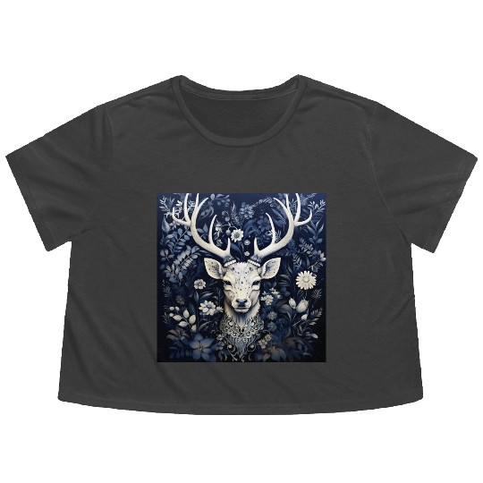 Enchanted Forest Deer Winter Bloom Flowy Cropped Tees