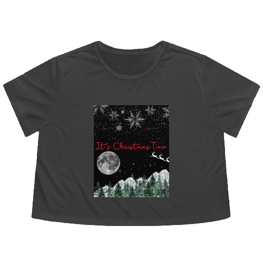 It s Christmas Time 3 1 black Flowy Cropped Tees