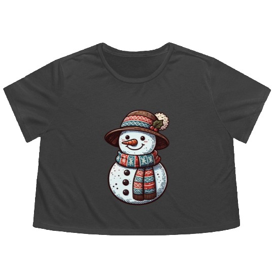 Winter Wonderland: Charming Snowman Illustration Flowy Cropped Tees