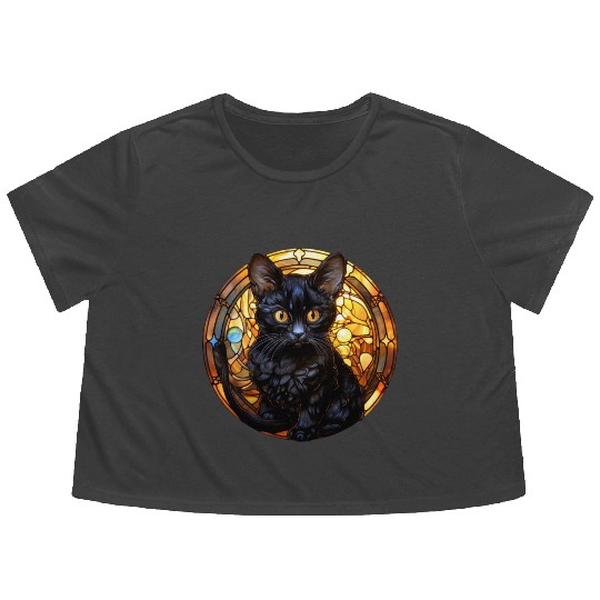 Bombay kitten in stained glass Flowy Cropped Tees