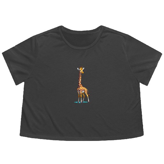 A Cartoonish Giraffe in a Playful Pose Flowy Cropped Tees