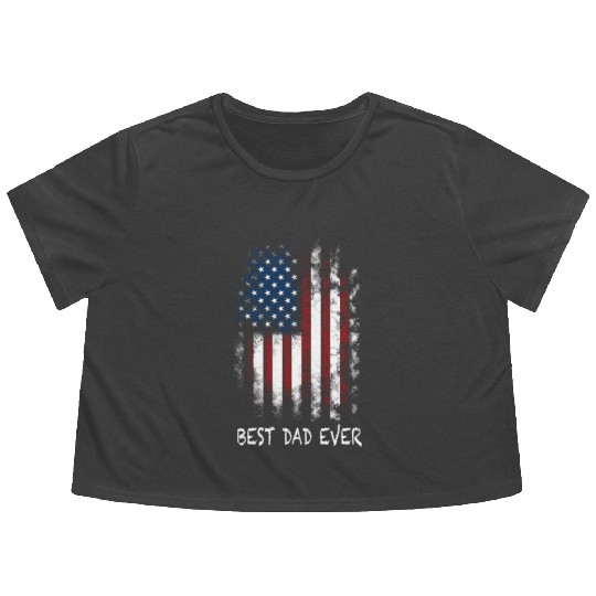 Best Dad Ever With US American Flag Gifts Fathers Flowy Cropped Tees
