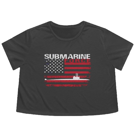 Submarine Force Usa Flag White Stars Flowy Cropped Tees