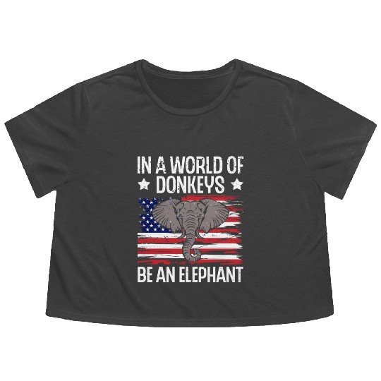 In a World of Donkeys American Flag Elephant Flowy Cropped Tees