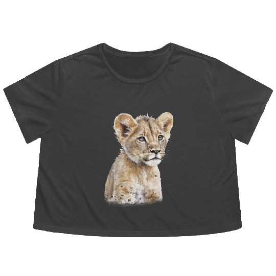 Cute Baby Lion Watercolor Painting Portrait Flowy Cropped Tees