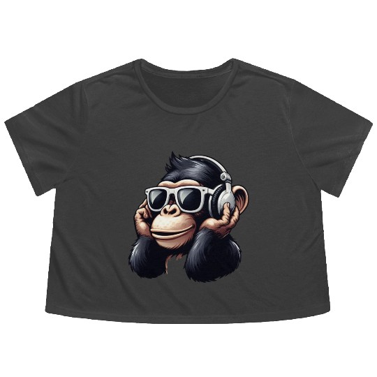 Chimpanzee with sunglasses and headphones Flowy Cropped Tees