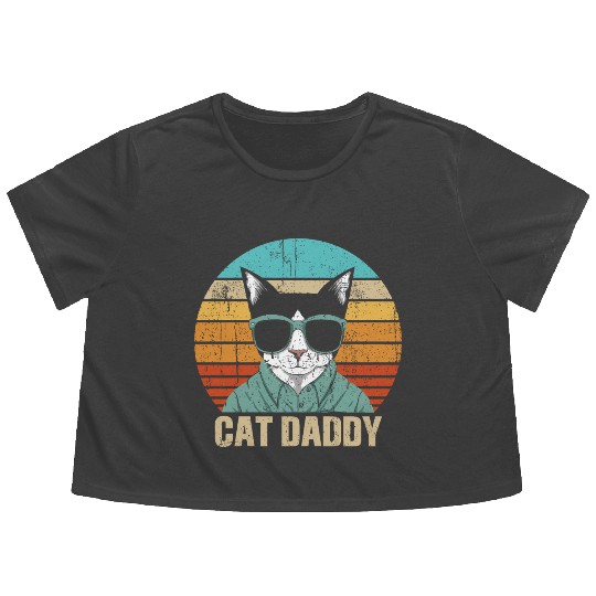 Cat Daddy Vintage Eighties Style Cat Retro Distres Flowy Cropped Tees