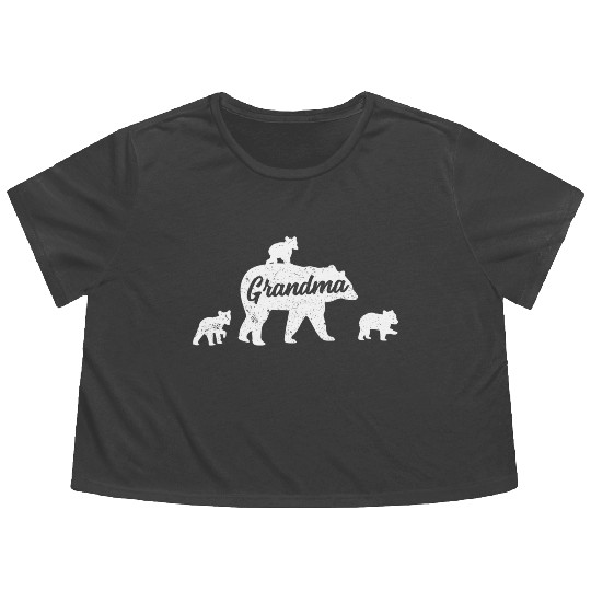 Grandma Bear 3 Cubs Mother'S Day Flowy Cropped Tees