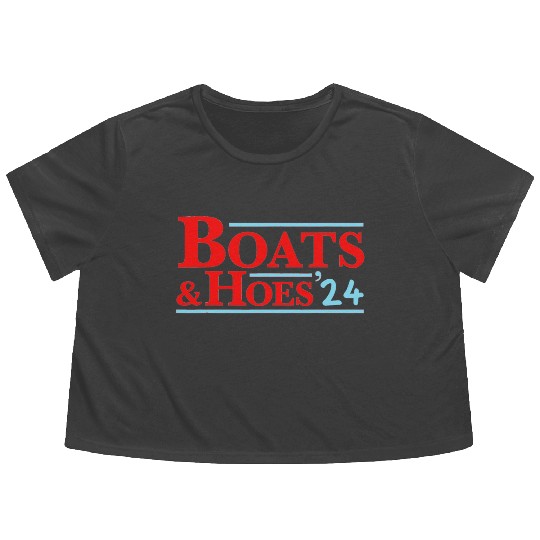 Boats & Hoes 24 Vintage Logo For Your Step Brother Flowy Cropped Tees