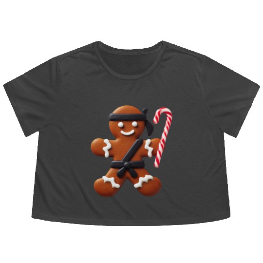 Funny Ninja Gingerbread Man Cookie Candy Cane Flowy Cropped Tees