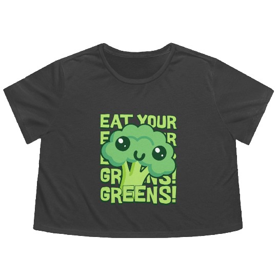 Eat Your Greens! Kawaii Broccoli Flowy Cropped Tees